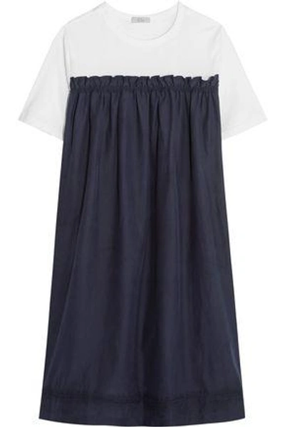Shop Clu Silk-blend And Cotton-jersey Mini Dress In Navy