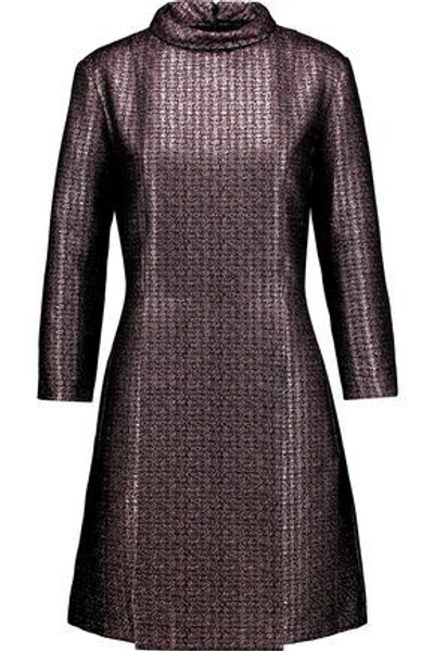 Shop Apc Woman Metallic Pleated Tweed Turtleneck Dress Pink