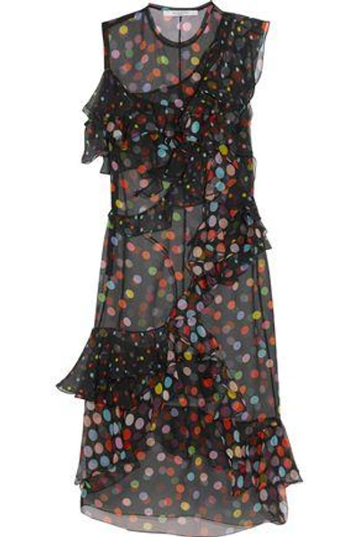 Shop Givenchy Ruffled Polka-dot Silk-chiffon Dress In Black