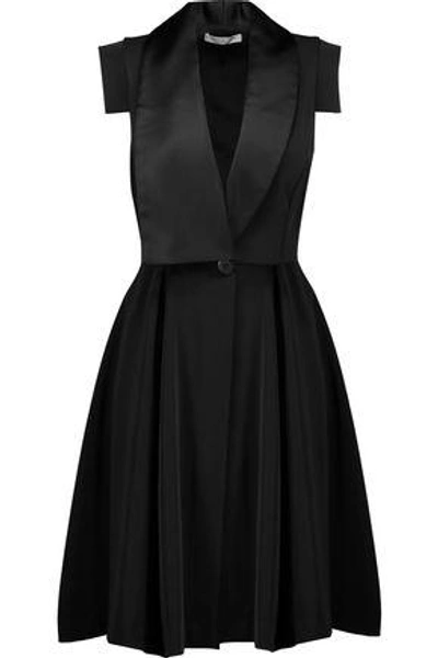 Shop Halston Heritage Woman Satin-trimmed Pleated Satin-cady Dress Black