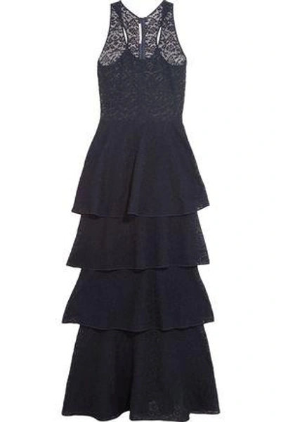 Shop Stella Mccartney Tiered Lace Maxi Dress In Navy