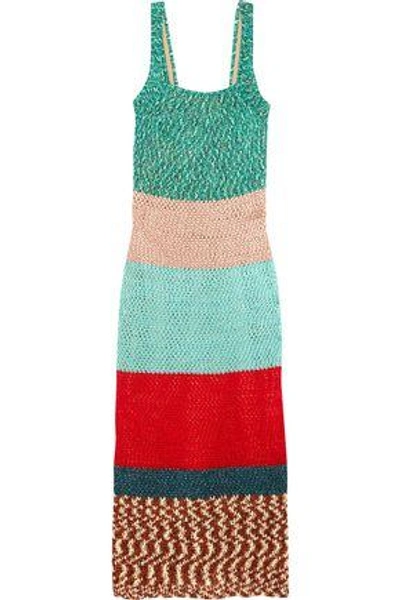 Shop Missoni Color-block Crochet-knit Maxi Dress In Green