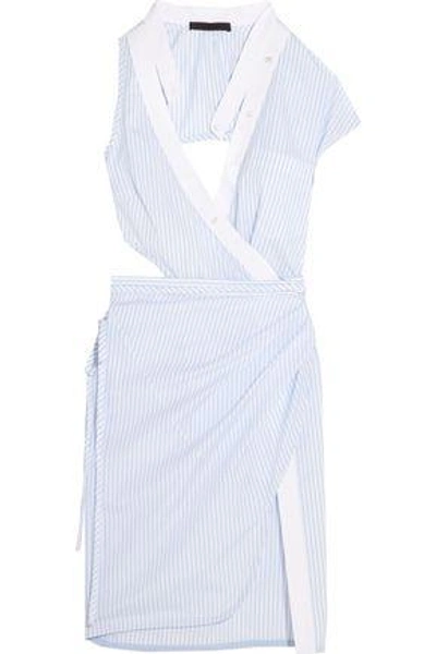 Shop Alexander Wang Woman Asymmetric Cutout Striped Cotton-poplin Wrap Dress White