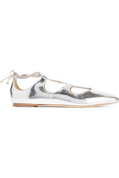 Shop Loeffler Randall Woman Ambra Lace-up Metallic Patent-leather Point-toe Flats Silver