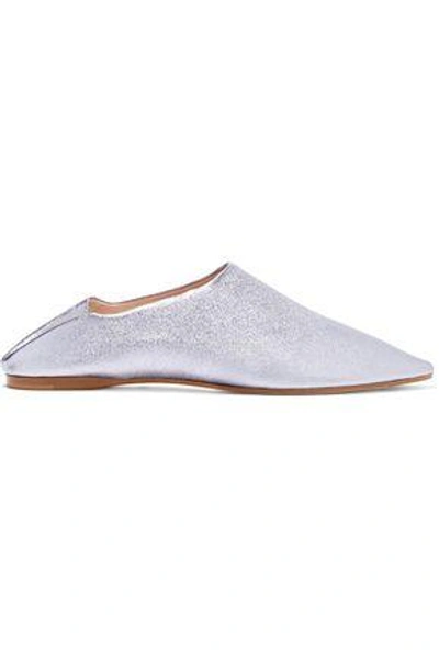 Shop Acne Studios Woman Amina Space Collapsible-heel Metallic Textured-leather Loafers Lavender