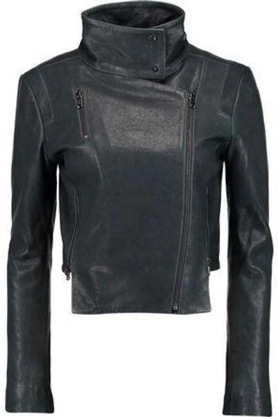 Shop J Brand Woman Connix Leather Biker Jacket Petrol
