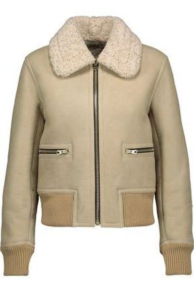 Shop Sandro Woman Cerone Shearling Jacket Beige