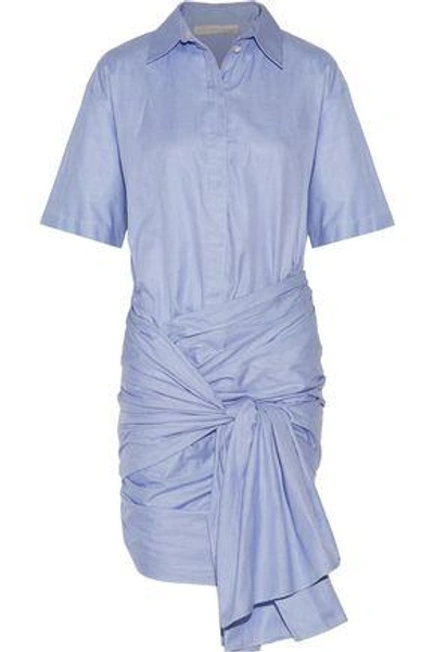 Shop Stella Mccartney Woman Martine Tie-front Houndstooth Cotton-poplin Midi Dress Blue
