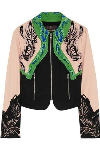 Shop Roberto Cavalli Woman Embroidered Cotton-blend Jacket Black