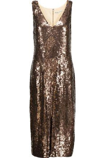 Shop Alice And Olivia Woman Tyra Sequined Crepe De Chine Midi Dress Bronze