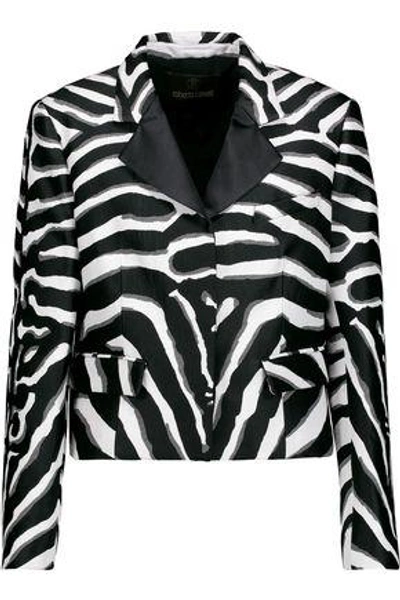 Shop Roberto Cavalli Woman Zebra-print Silk-blend Satin-twill And Bouclé Blazer Black