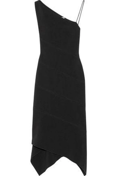 Shop Dion Lee Woman One-shoulder Paneled Stretch-crepe Midi Dress Black