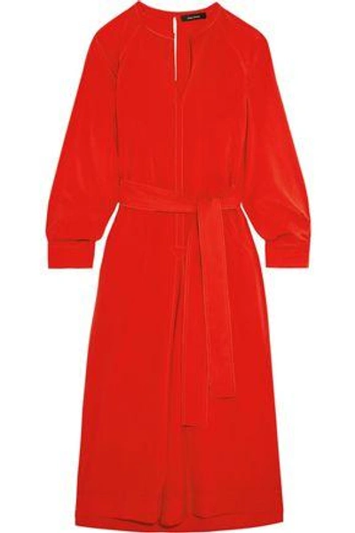 Shop Isabel Marant Woman Belted Stretch Silk And Wool-blend Dress Red