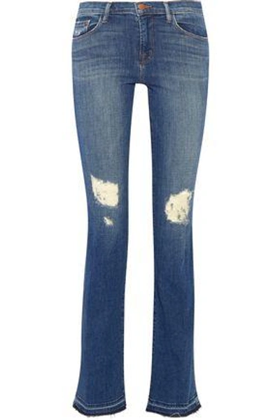 Shop J Brand Brya Distressed Mid-rise Bootcut Jeans In Mid Denim