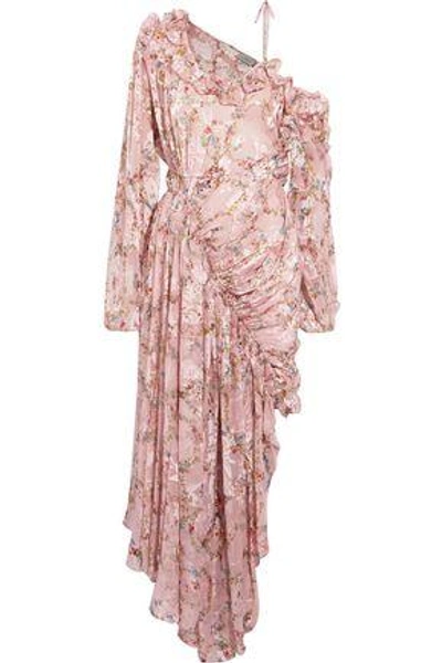 Shop Preen By Thornton Bregazzi Woman Erchart One-shoulder Ruffled Fil Coupé Silk-blend Dress Blush