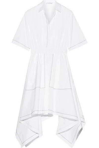 Shop Jw Anderson Woman Asymmetric Embroidered Cotton-poplin Midi Dress White