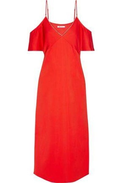 Shop Alexander Wang T Woman Cold-shoulder Embellished Crepe Dress Red