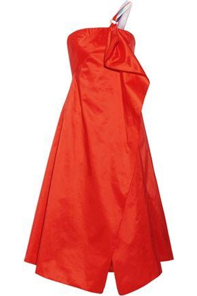 Shop Peter Pilotto Woman Asymmetrical Taffeta One-shoulder Midi Dress Tomato Red