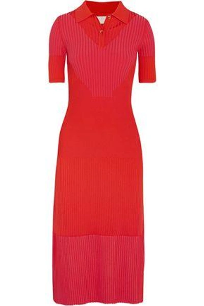 Shop Maison Margiela Woman Two-tone Rib-knit Midi Dress Red
