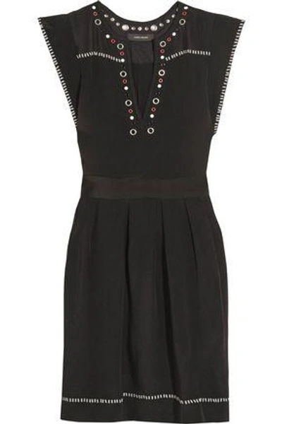 Shop Isabel Marant Woman Button And Eyelet-embellished Silk-twill Mini Dress Black