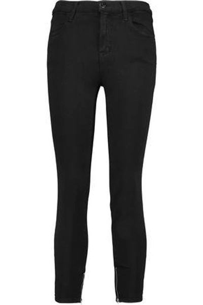 Shop J Brand Maria Cropped Mid-rise Skinny Jeans In Black
