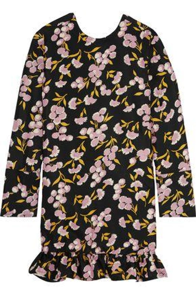 Shop Marni Woman Ruffled Floral-print Cotton And Silk-blend Mini Dress Black