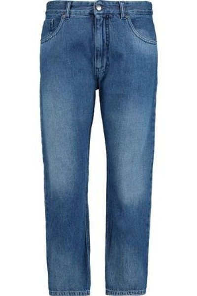 Shop Mm6 Maison Margiela Woman Mid-rise Cropped Straight-leg Jeans Mid Denim