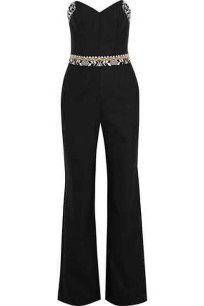 Shop Camilla Woman Strapless Embroidered Crepe Jumpsuit Black