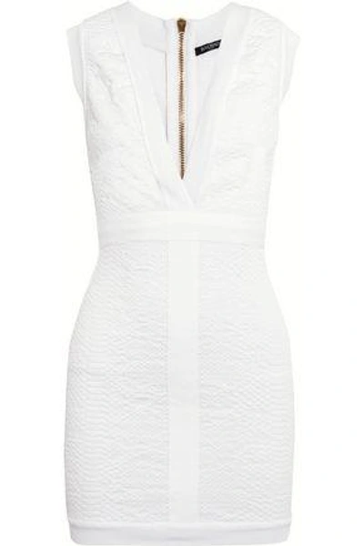Shop Balmain Woman Snake-effect Cloqué Mini Dress White