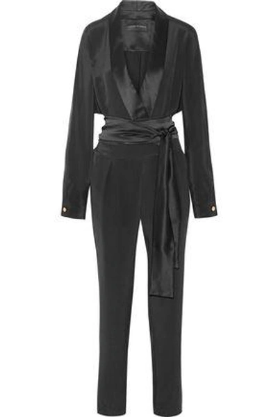 Michael Lo Sordo Woman Wrap-effect Satin-trimmed Silk Crepe De Chine Jumpsuit Black In Black