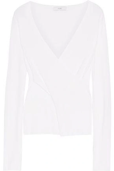 Shop Tome Woman Cutout Wrap-effect Ribbed Wool Top Off-white