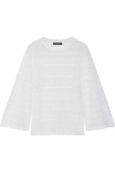 Shop Isabel Marant Woman Almeria Crochet-knit Linen-blend Top White