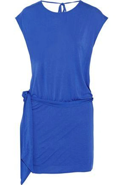 Shop Haute Hippie Woman Draped Wrap-effect Modal-jersey Mini Dress Blue