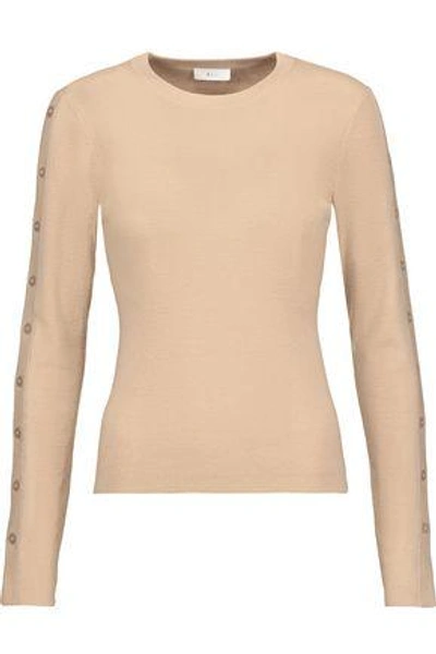 Shop A.l.c Woman Knox Button-detailed Ribbed Merino Wool-blend Sweater Beige