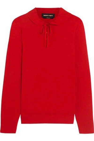 Shop Vanessa Seward Woman Dilly Ruffle-trimmed Merino Wool And Silk-blend Sweater Red