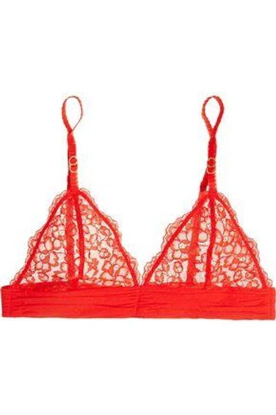 Shop Stella Mccartney Woman Meg Alluring Stretch-lace And Swiss-dot Jersey Soft-cup Bra Red