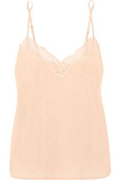 Shop Stella Mccartney Woman Lace-trimmed Mélange Ribbed-knit Pajama Top Blush