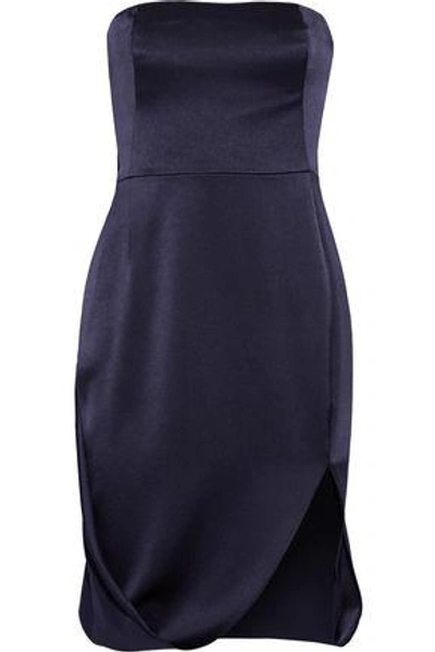 Shop Halston Heritage Woman Cape-effect Satin And Crepe Dress Midnight Blue