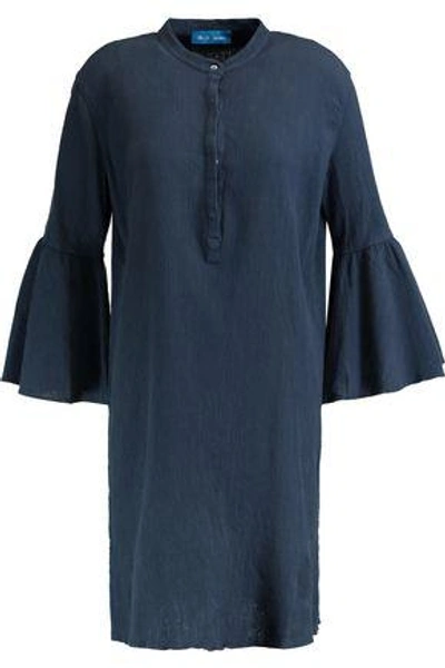 Shop M.i.h. Jeans Beck Crinkled Cotton Mini Shirt Dress In Midnight Blue