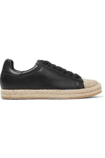 Shop Alexander Wang Woman Rian Canvas-paneled Leather Espadrille Sneakers Black