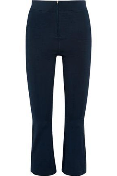 Shop Ganni Woman Rogers Cropped Lace-trimmed Stretch-jersey Bootcut Pants Midnight Blue