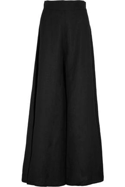 Shop Paper London Woman Kelly Linen Wide-leg Pants Black