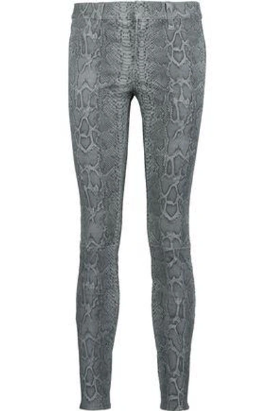 Shop J Brand Woman Stretch-leather Skinny Pants Gray