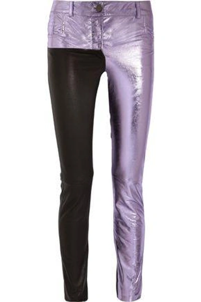 Shop Haider Ackermann Woman Metallic And Matte Leather Skinny Pants Lilac