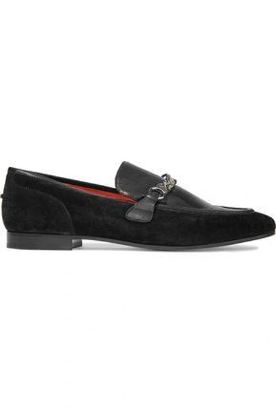 Shop Rag & Bone Woman Cooper Chain-trimmed Leather And Suede Loafers Black