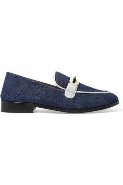 Shop Newbark Woman Melanie Leather-trimmed Denim Loafers Dark Denim