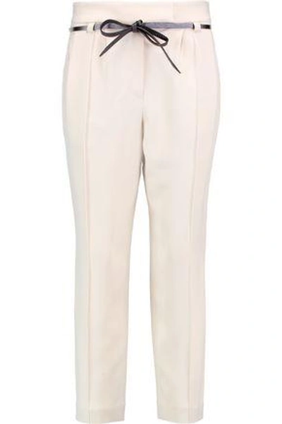 Shop Brunello Cucinelli Woman Cropped Crepe Tapered Pants Ivory