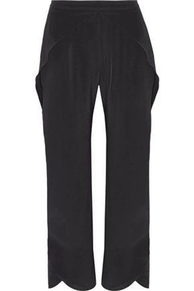 Shop Goen J Woman Layered Split Silk-cady Wide-leg Pants Black