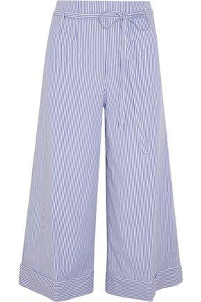 Shop Jcrew Woman Banada Striped Stretch-cotton Wide-leg Pants Blue