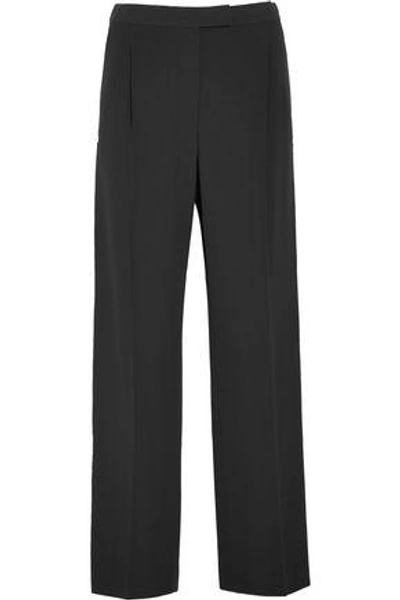 Shop Alexander Mcqueen Woman Grosgrain-trimmed Crepe Wide-leg Pants Black